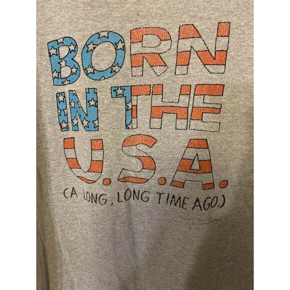 Vtg‎ 80s BORN IN THE USA shoebox t shirt LARGE single stitch Screen Stars Gray - Picture 1 of 7